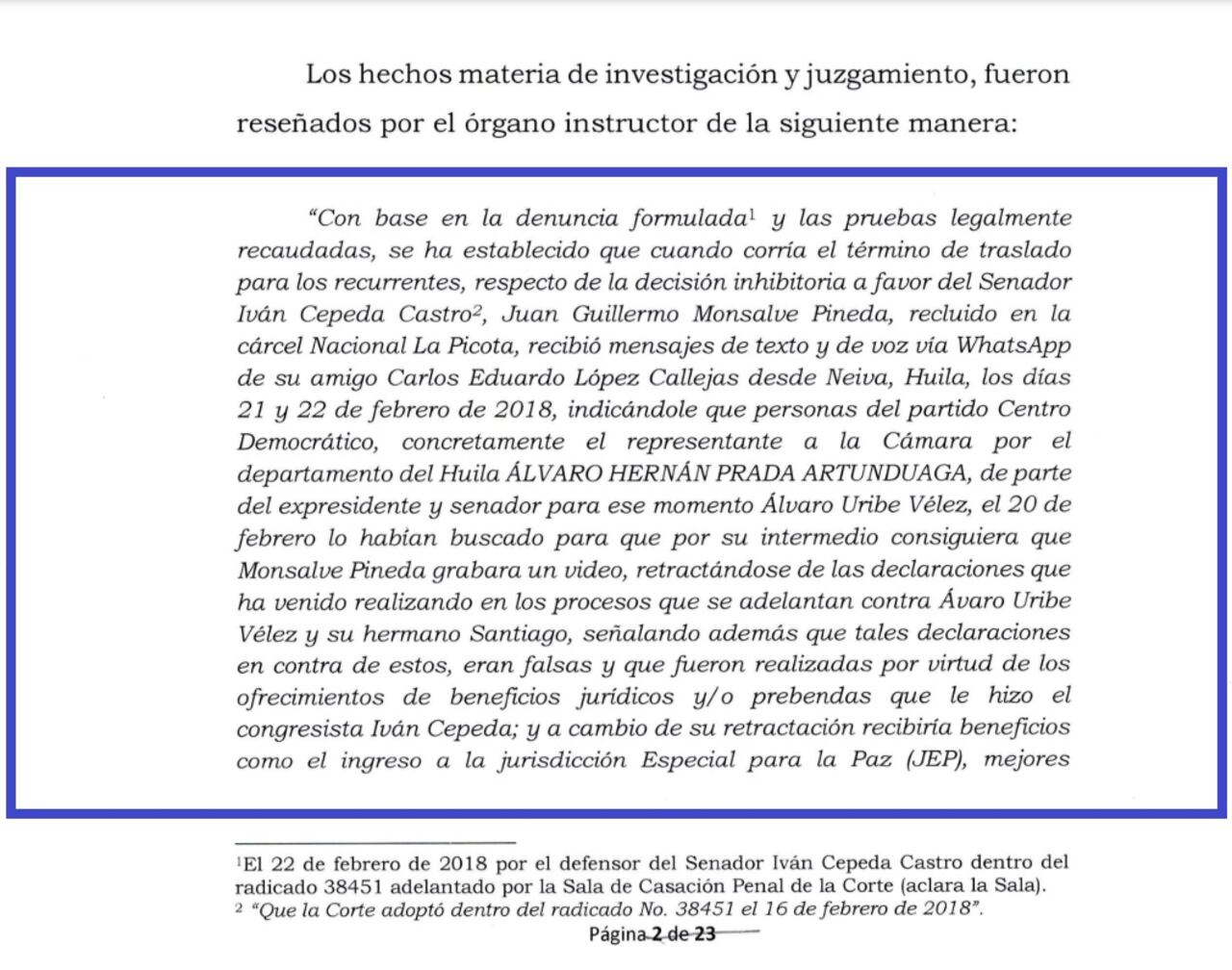 Corte Suprema deja en firme proceso contra el excongresista Álvaro Hernán Prada.