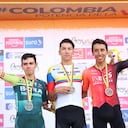 Sergio Higuita, Alejandro Osorio y Egan Bernal en el podio de los Nacionales de Ruta 2024