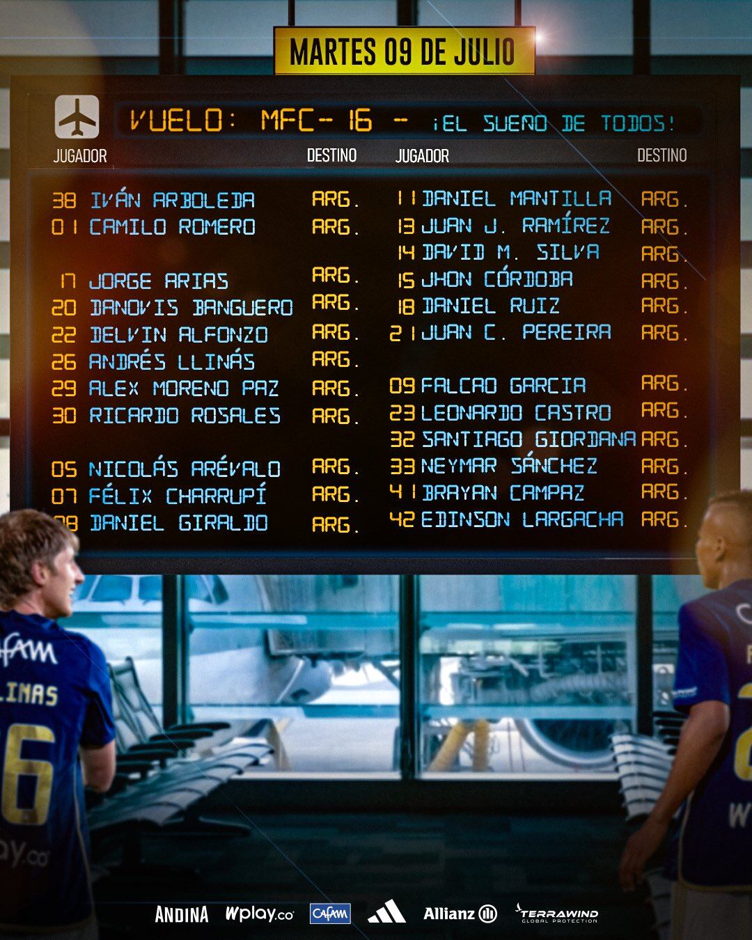 Convocados de Millonarios para enfrentar a River Plate en el amistoso de pretemporada.