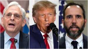 El fiscal general de Estados Unidos, Merrick Garland junto al expresidente, Donald Trump, y el fiscal especial, Jack Smith.