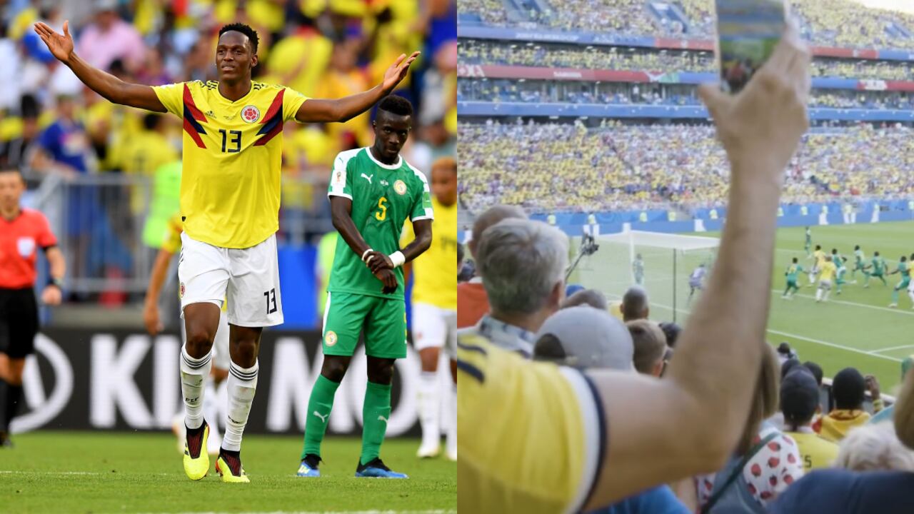 Yerry Mina. Colombia vs. Senegal, Mundial Rusia 2018. Foto: Getty Images/Stuart Franklin - FIFA/FIFA//Captura de pantalla Twitter Copa Mundial FIFA (@fifaworldcup_es)