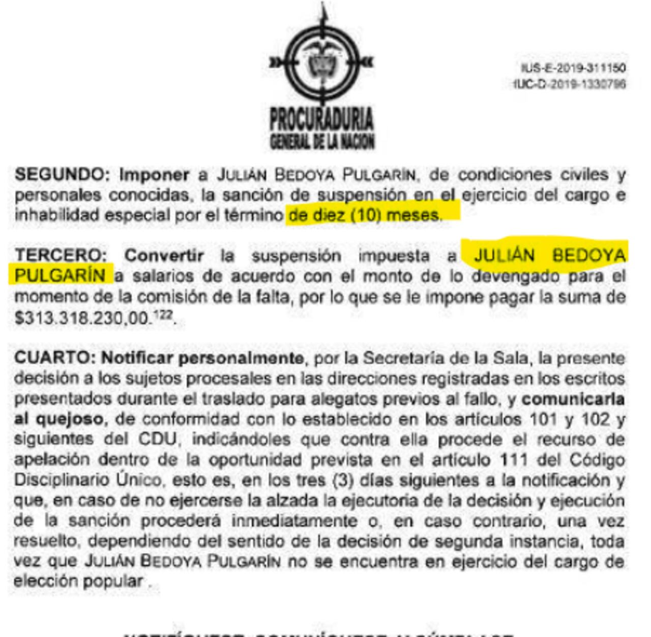 Julián Bedoya, exsenador, fue sancionado por obtener su título exprés de abogado.