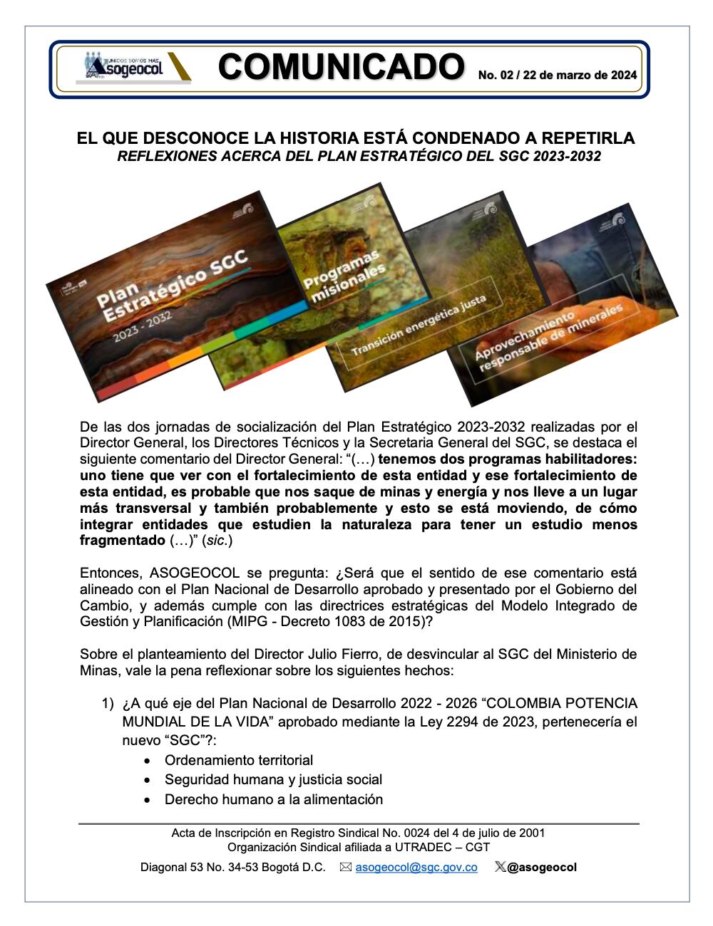 Comunicado de Asogeocol.