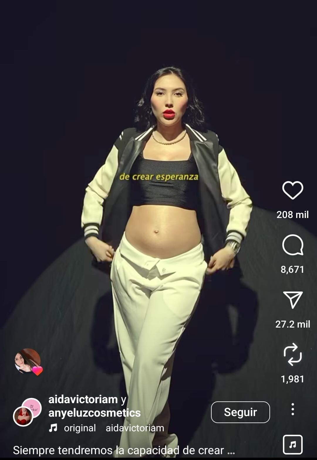 Aida Victoria Merlano  sorprendió a sus seguidores al anunciar que está embarazada de su pareja Juan David Tejada.