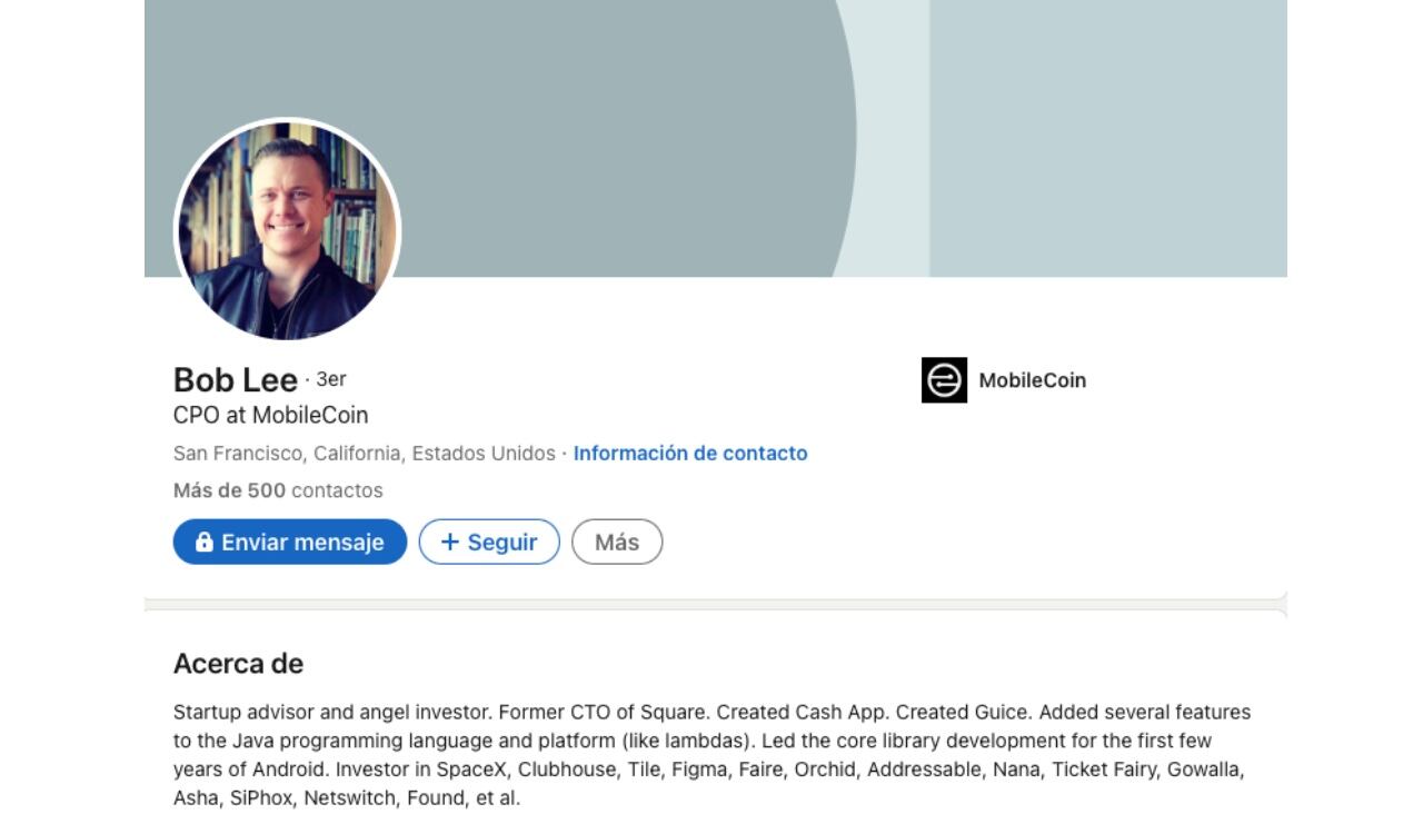 Este es el perfil de Bob Lee en LinkedIn