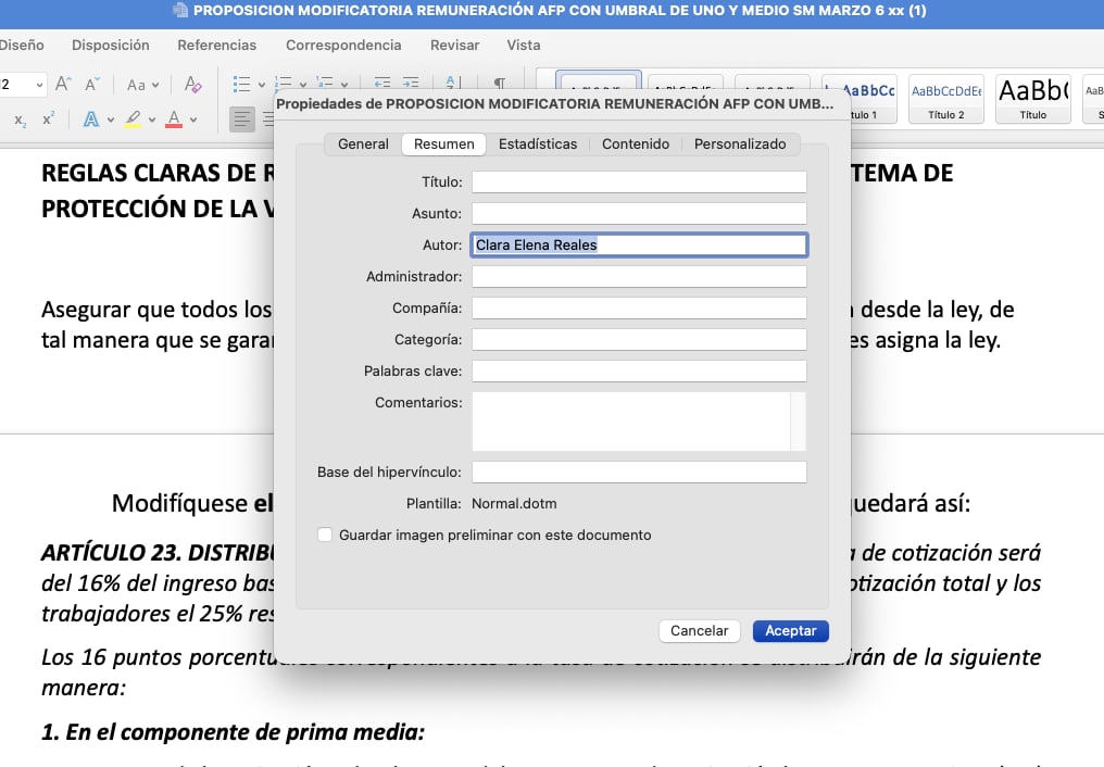 Metadata de la proposición de la reforma pensional