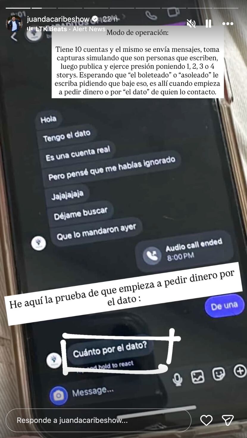 Juanda Caribe descubrió persona o red que lo tiene lleno de amenazas y especulaciones.