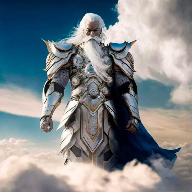 La IA de Midjourney creó una recreación de Dios como un ser poderoso que porta una reluciente armadura.