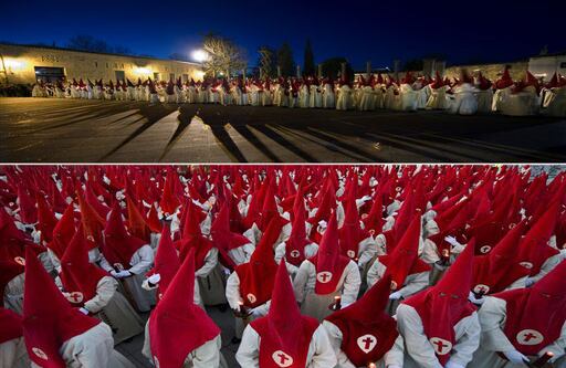 (Zamora, España) Penitentes del Santísimo Cristo de la Hermandad de Injurias participan en una procesión de Semana Santa de Pascua. (AP Foto/Daniel Ochoa de Olza)
