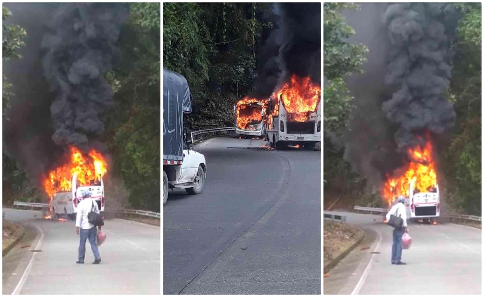 Desde 2020 se registra quema de buses en la vía Tadó-Pereira.