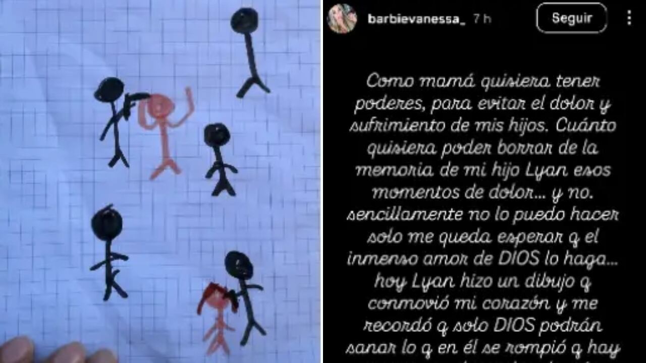 El dibujo de Lyan, junto al mensaje de su mamá.