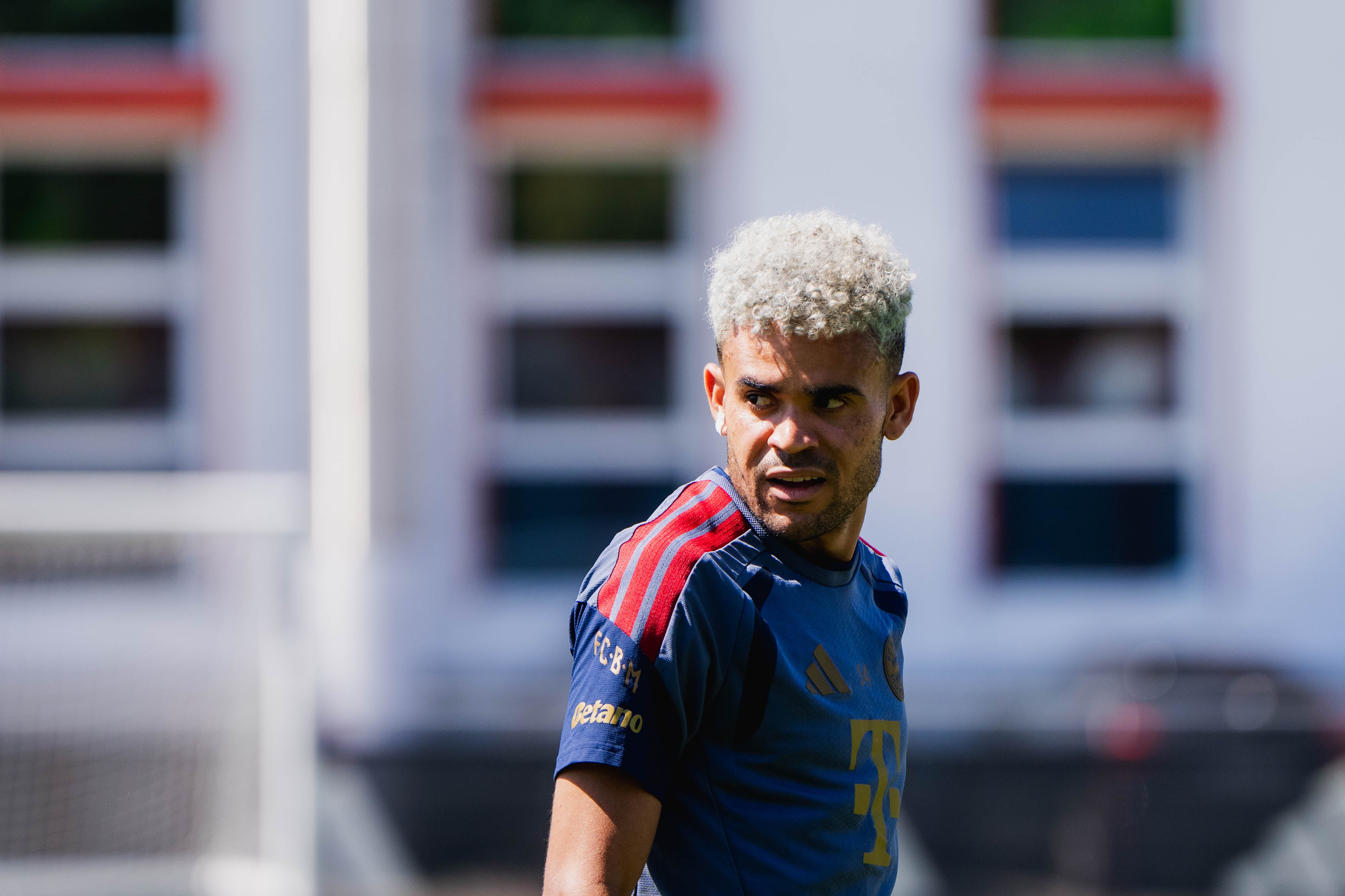 MUNICH, GERMANY - AUGUST 13: Luis Diaz of FC Bayern Muenchen during a training session at Saebener Strasse training ground on August 13, 2026 in Munich, Germany. (Photo by N. Hermann/FC Bayern via Getty Images)