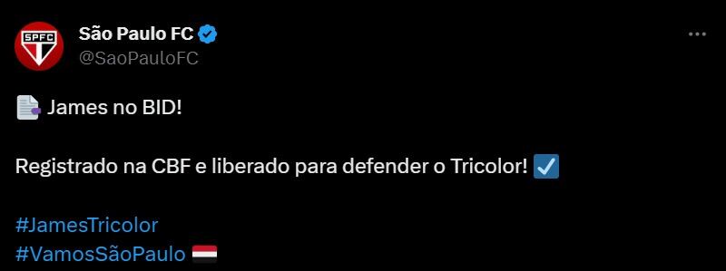 Sao Paulo anuncia que James fue inscrito.