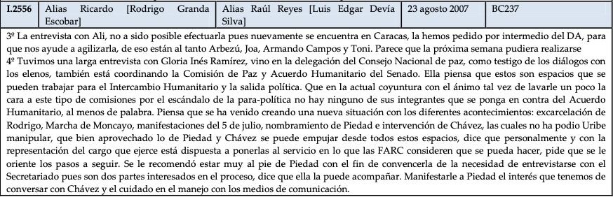 En varios correos interceptados de Raúl Reyes aparece mencionada Gloria Inés Ramírez.
