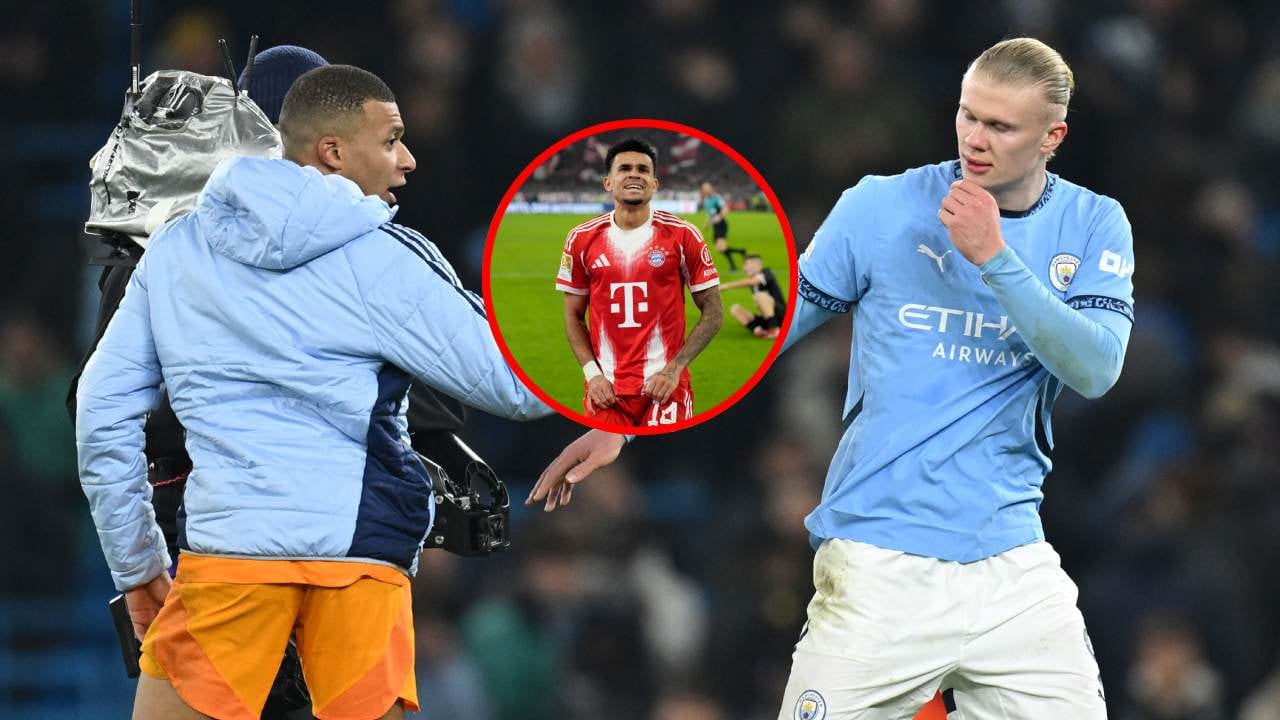 Kylian Mbappé con Haaland en un partido de Champions / Luis Díaz celebra el gol ante St. Pauli.