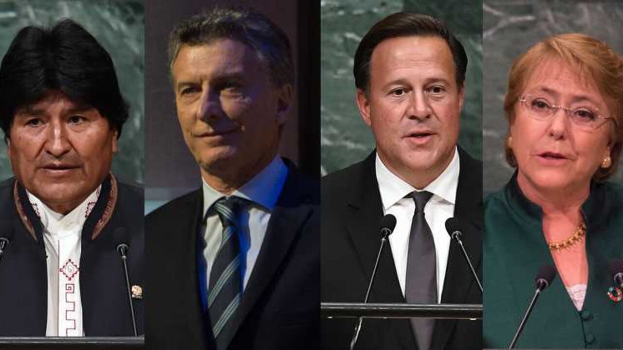Evo Morales, Mauricio Macri, Juan Carlos Varela y Michelle Bachele.