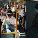 Hombre se graba usando las Apple Vision Pro mientras viaja en Transmilenio.