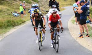 SERRE CHEVALIER, FRANCE - JULY 13: Nairo Alexander Quintana Rojas of Colombia and Team Arkéa - Samsic and Jonas Vingegaard Rasmussen of Denmark and Team Jumbo - Visma compete in the breakaway during the 109th Tour de France 2022, Stage 11 a 151,7km stage from Albertville to Col de Granon - Serre Chevalier 2404m / #TDF2022 / #WorldTour / on July 13, 2022 in Col de Granon-Serre Chevalier, France. (Photo by Tim de Waele/Getty Images)