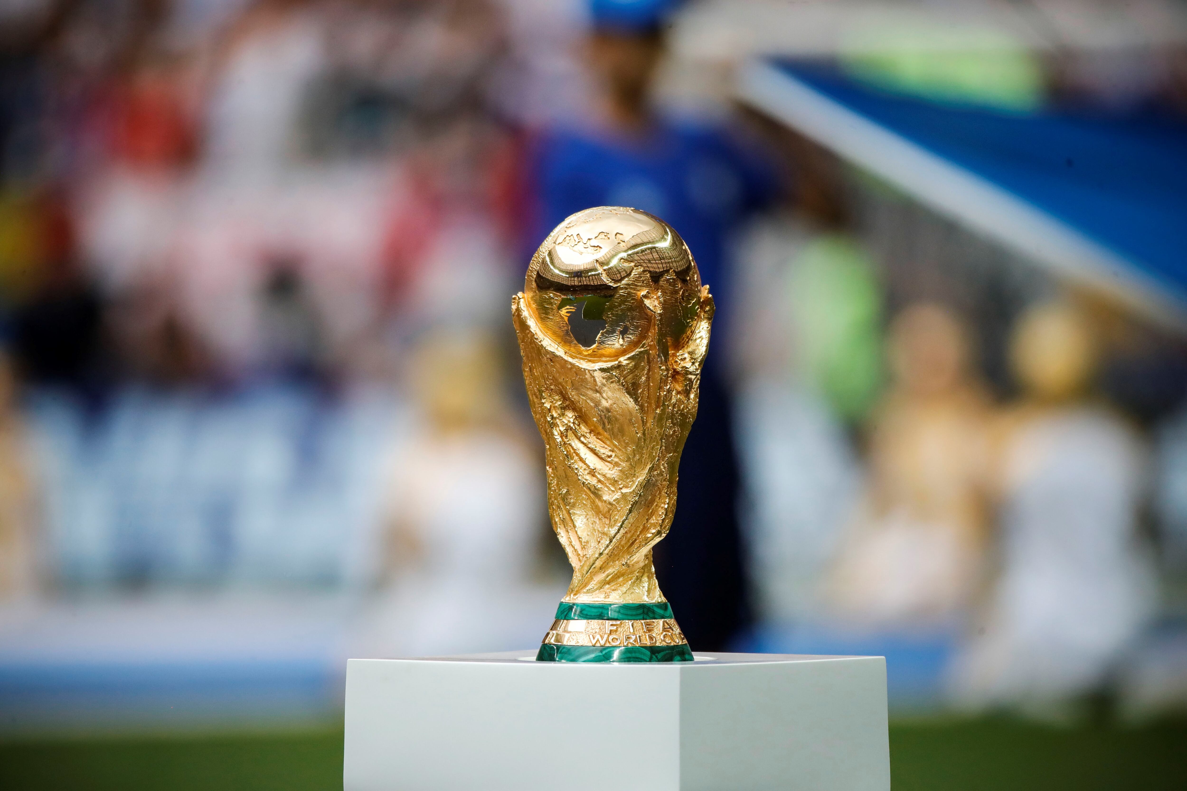MOSCOW, RUSSIA - JULY 15: FIFA World Cup trophy is seen ahead of the 2018 FIFA World Cup Russia final match between France and Croatia at the Luzhniki Stadium in Moscow, Russia on July 15, 2018. (Photo by Sebnem Coskun/Anadolu Agency/Getty Images)