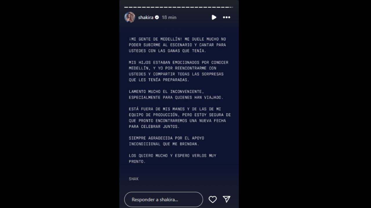 Shakira se pronunció sobre noticias relacionadas con concierto en Medellín.