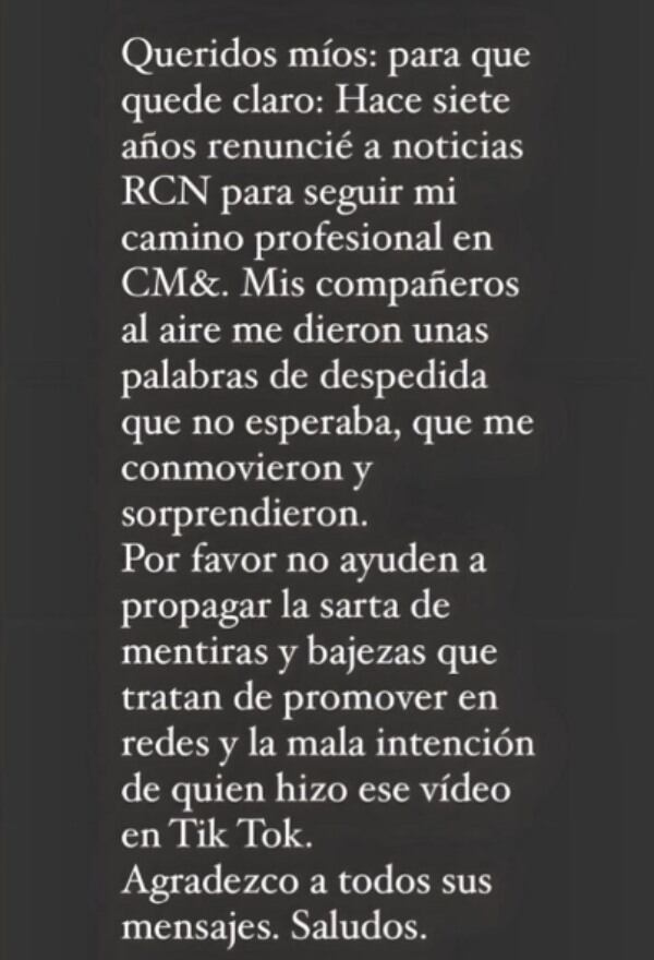 La presentadora desmintió video que se hizo viral sobre su salida de RCN.