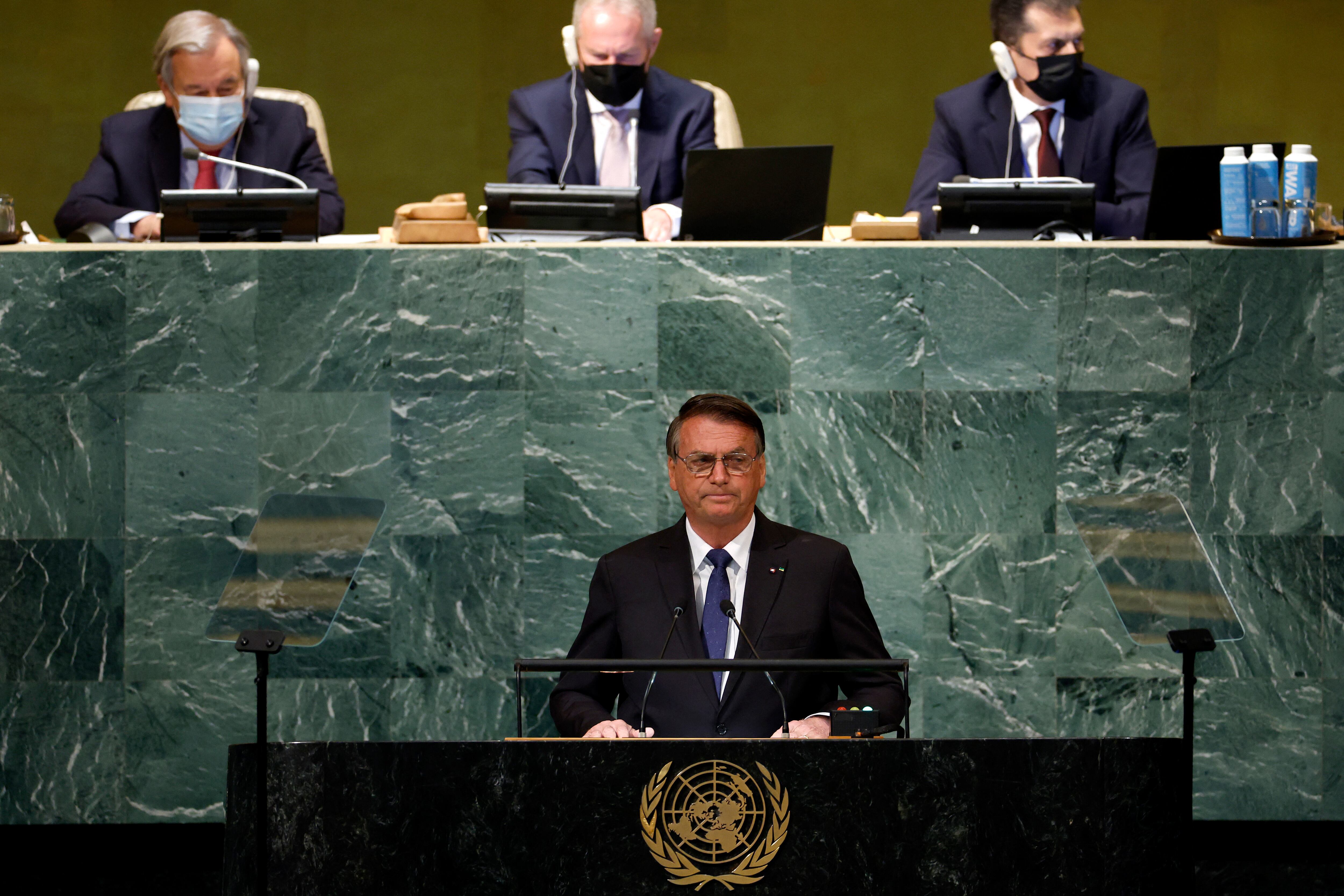 El presidente de Brasil, Jair Bolsonaro, ofreció este martes en la Asamblea General de la ONU “abrir sus puertas” a los religiosos católicos que “sufren persecución” por el régimen de Daniel Ortega en Nicaragua. Anna Moneymaker/Getty Images/AFP (Photo by Anna Moneymaker / GETTY IMAGES NORTH AMERICA / Getty Images via AFP)