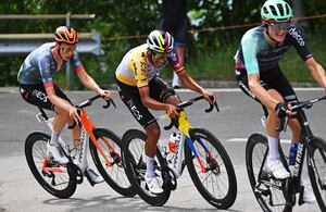 CARI, SWITZERLAND - MAY 26: (L-R) Thymen Arensman of Netherlands, Egan Bernal of Colombia and Netcompany INEOS Cycling Team compete in the breakaway during the 109th Giro d'Italia 2026, Stage 16 a 113km stage from Bellinzona to Cari 1645m / #UCIWT / on May 26, 2026 in Cari, Switzerland. (Photo by Tim de Waele/Getty Images)