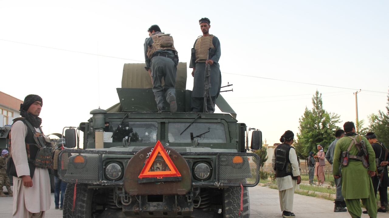 Members of public uprising forces are seen in Shiberghan, capital of Jawzjan Province, Afghanistan, Aug. 6, 2021. At least 40 militants have been killed and operations backed by fighting planes are going on to repel Taliban attack on Shiberghan on Friday, said an army statement released here. (Photo by Mohammad Jan Aria/Xinhua via Getty Images)