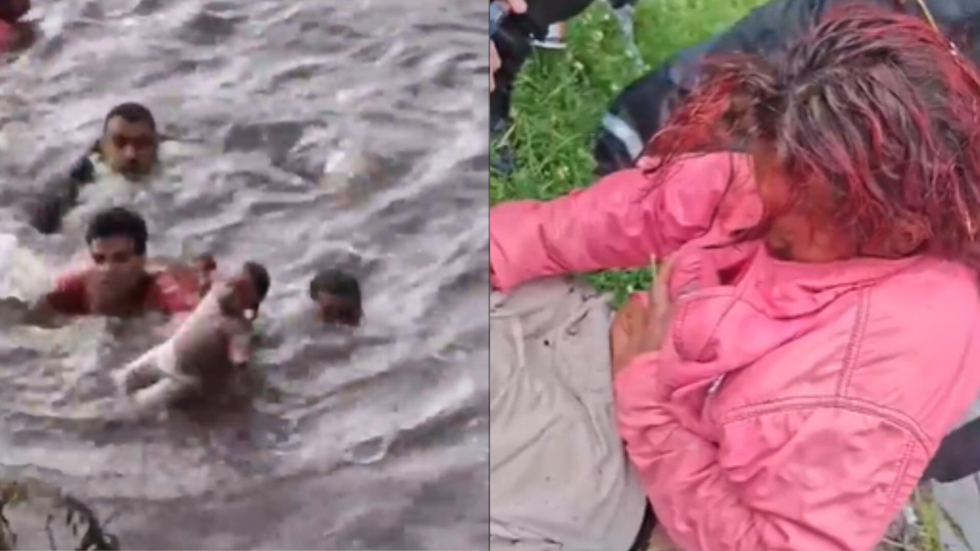 Momento de rescate de la bebé de 10 meses y su madre en aguas del río Bogotá.