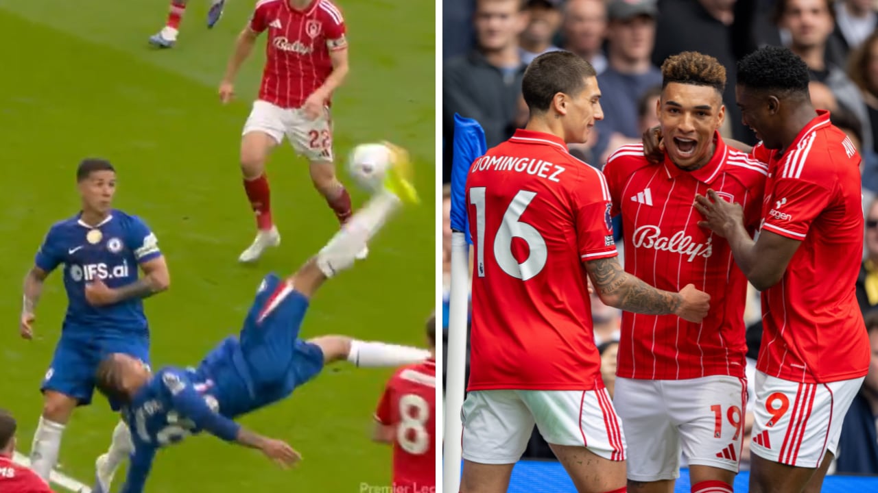 La chilena de João Pedro (izq.) pinta como uno de los mejores goles de la temporada, pero Nottingham Forest (der.) le aguó la fiesta al Chelsea.