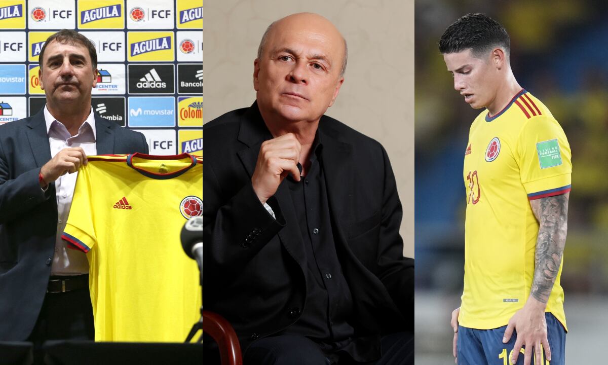 Néstor Lorenzo, Carlos Antonio Vélez y James Rodríguez. Foto: REUTERS/Luisa González//Guillermo Torres/Semana//AP/Fernando Vergara