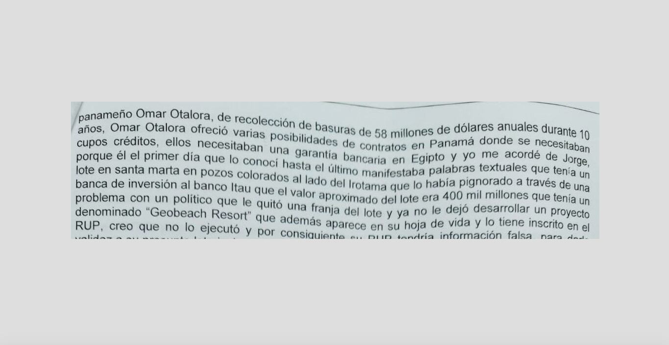 Fragmento del documento de indagatoria de Juan José Laverde.
