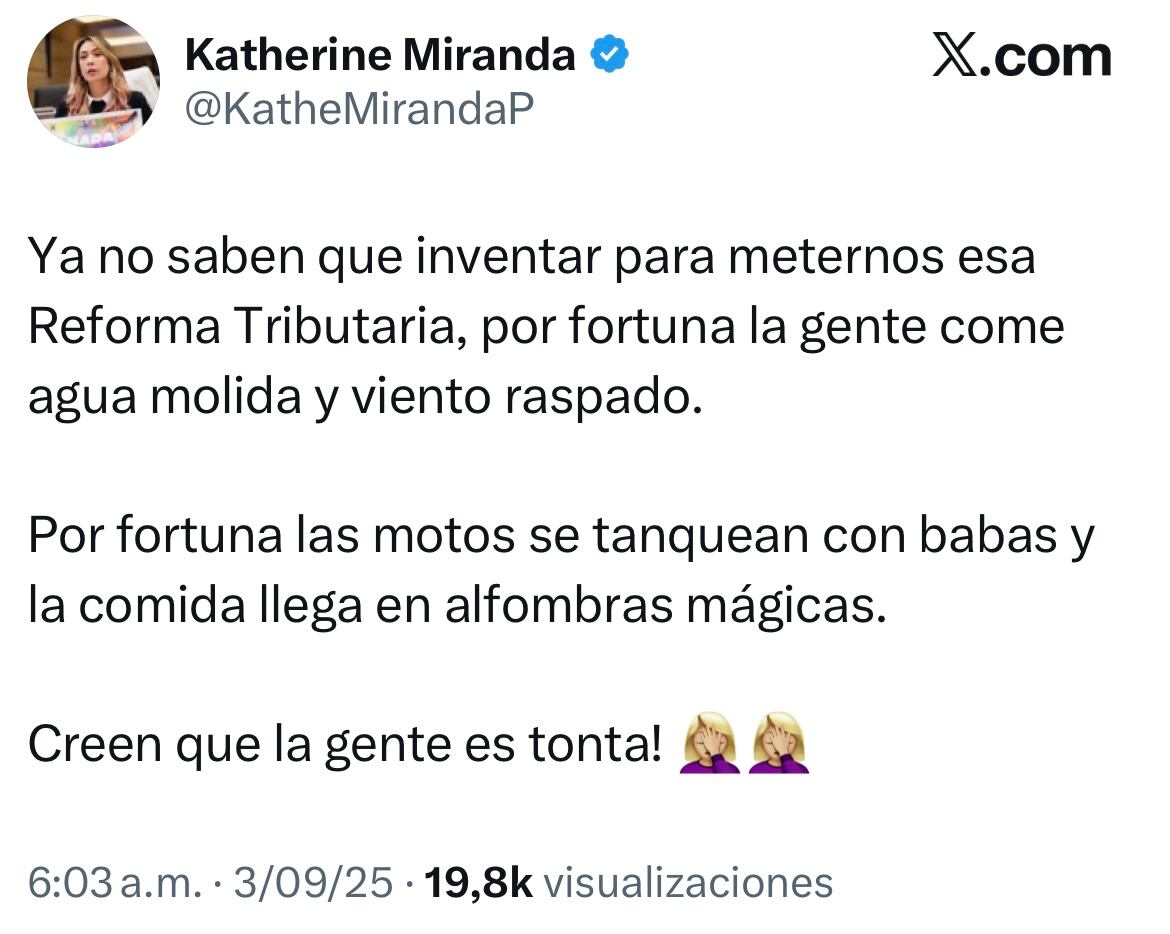 Trino Katherine Miranda contra la reforma tributaria de Petro