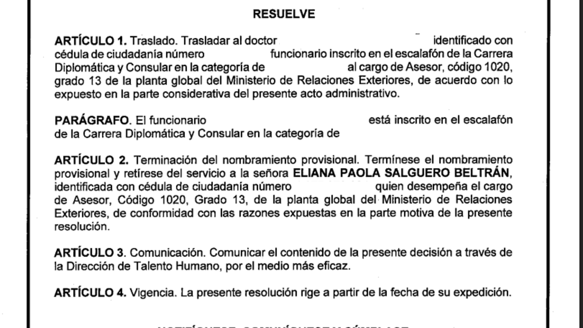 Desvinculación Eliana Salguero.