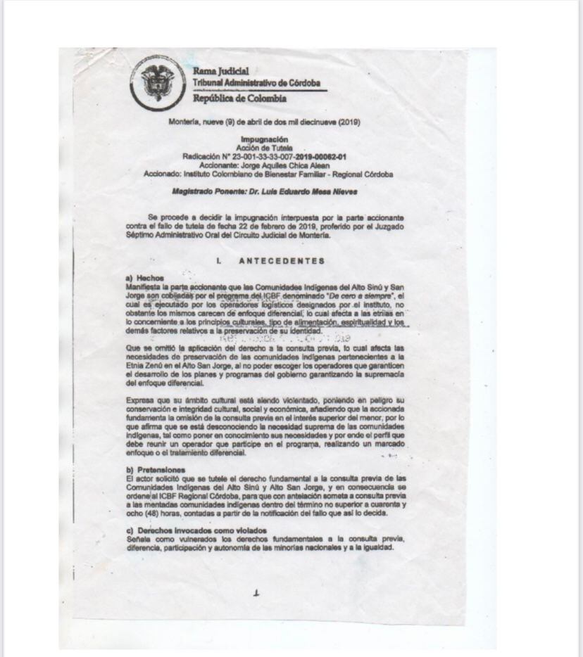 Otra acción de tutela instaurada en el 2019