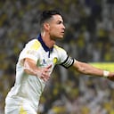 RIYADH, SAUDI ARABIA - MAY 21: Cristiano Ronaldo of Al Nassr celebrates scoring his team's third goal during the Saudi Pro League match between Al Nassr and Damac at Al Awwal Park on May 21, 2026 in Riyadh, Saudi Arabia. (Photo by Abdullah Ahmed/Getty Images)