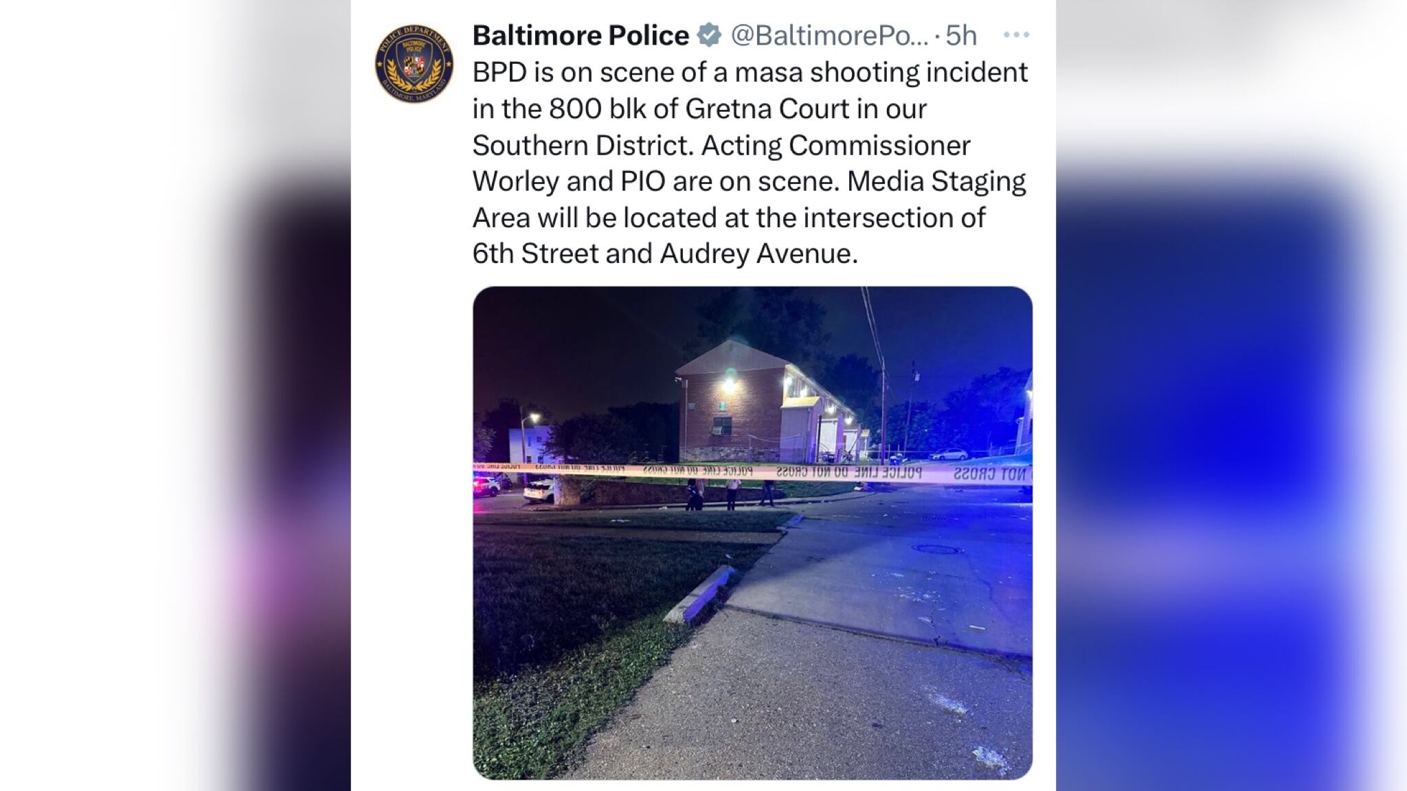 El Departamento de Policía de Baltimore confirmó el hecho.