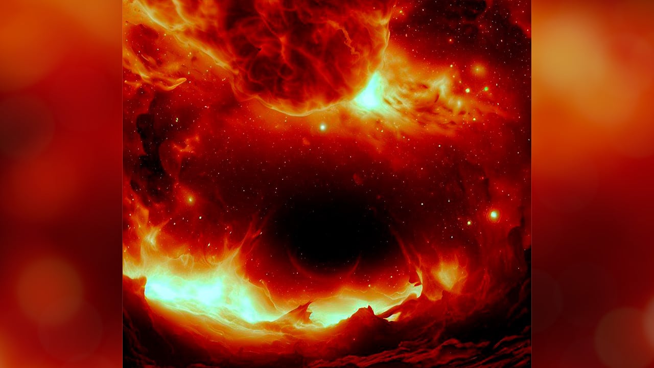 Ilustración de un sitio en el espacio exterior que sería el infierno.