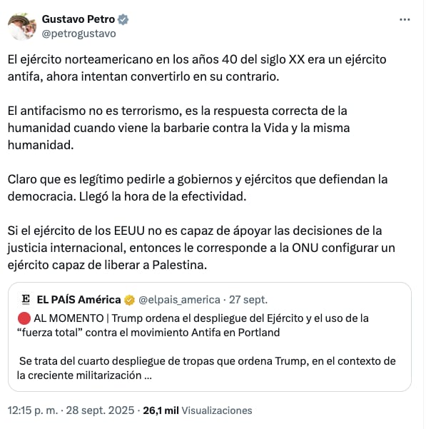 La publicación del presidente Gustavo Petro.