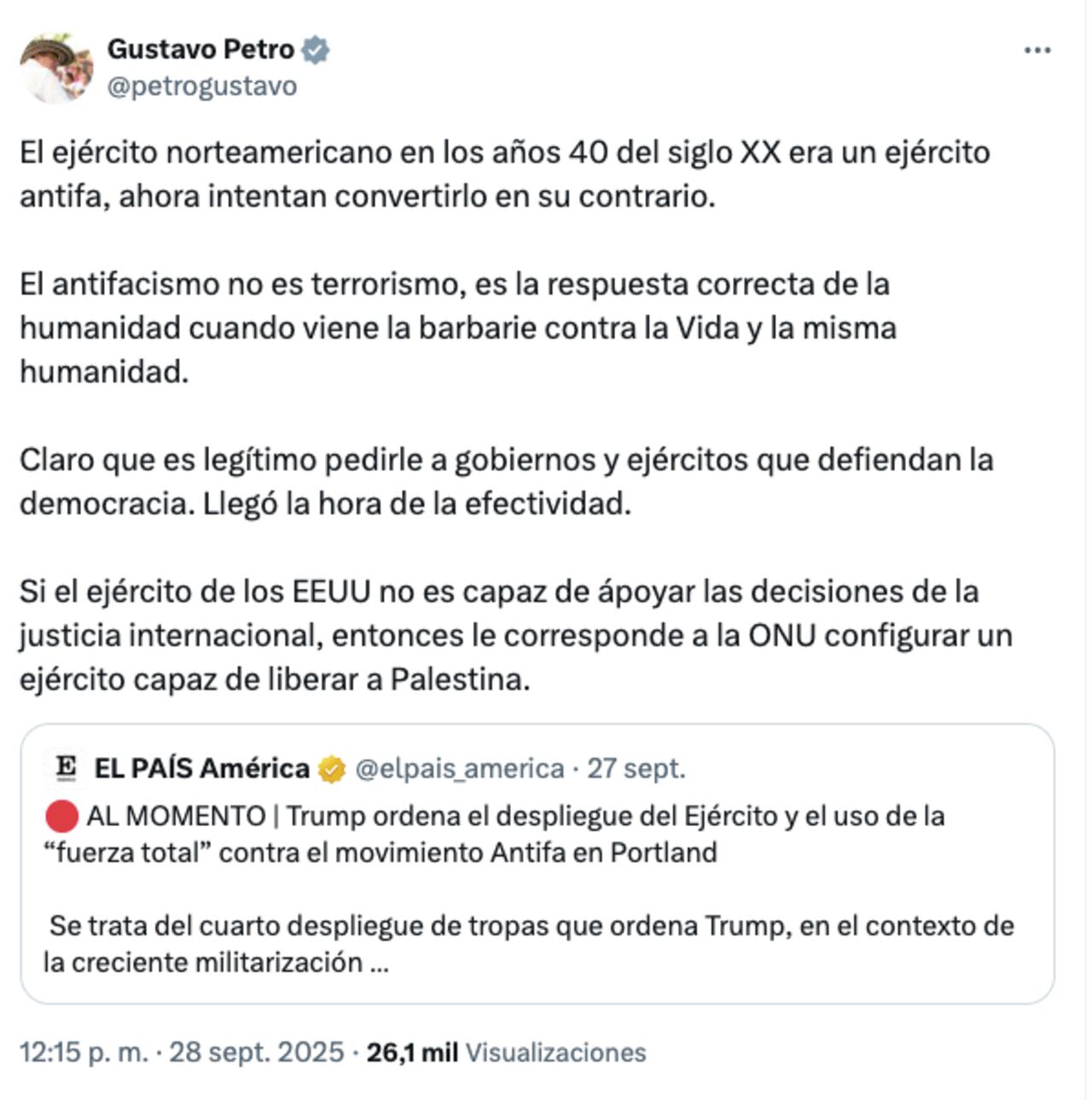 La publicación del presidente Gustavo Petro.