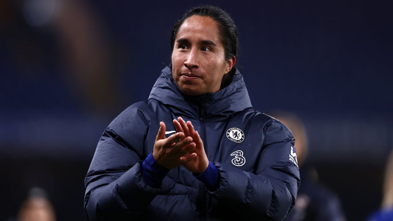 LONDON, ENGLAND - NOVEMBER 16: Mayra Ramirez of Chelsea applauds the fans following the Barclays Women's Super League match between Chelsea and Manchester City at Stamford Bridge on November 16, 2024 in London, England. (Photo by Naomi Baker - The FA/The FA via Getty Images)