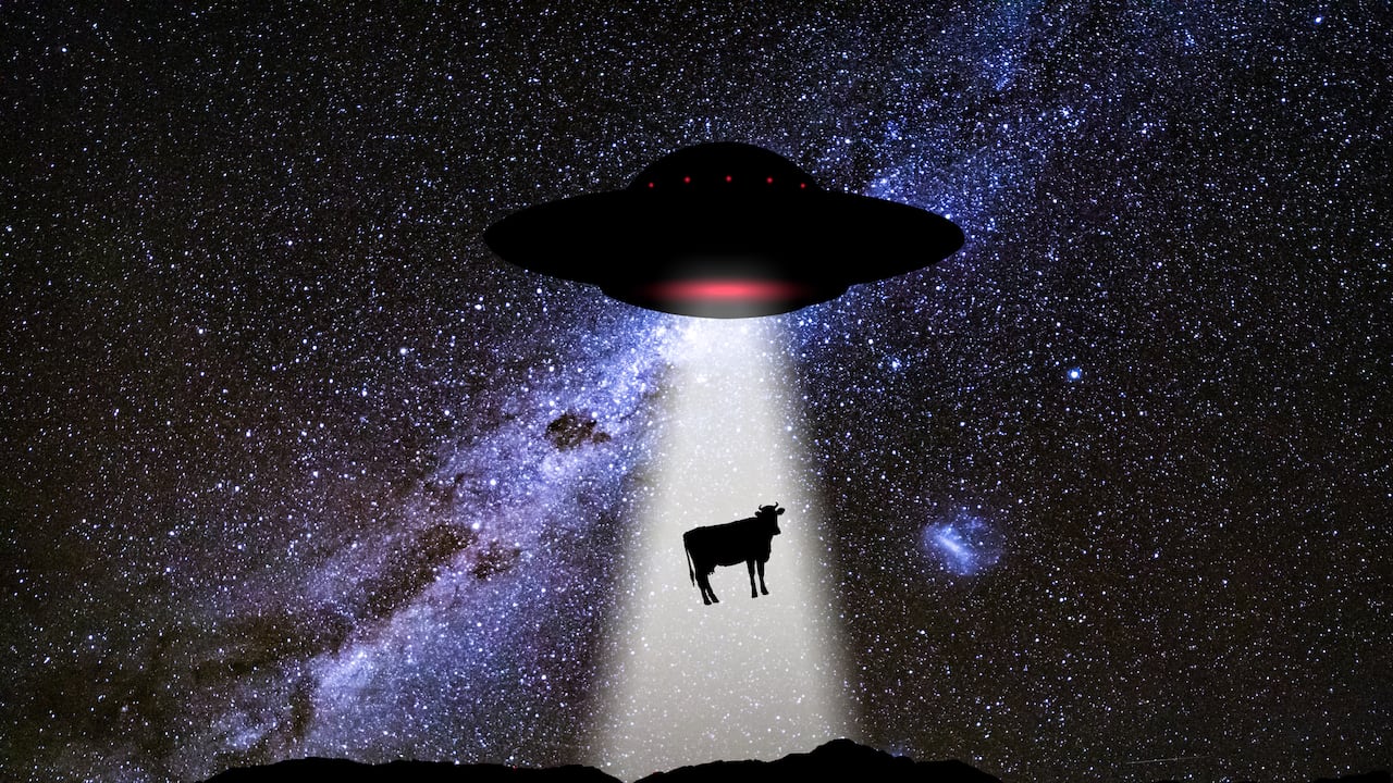 Imagen de referencia donde un OVNI secuestra una vaca.