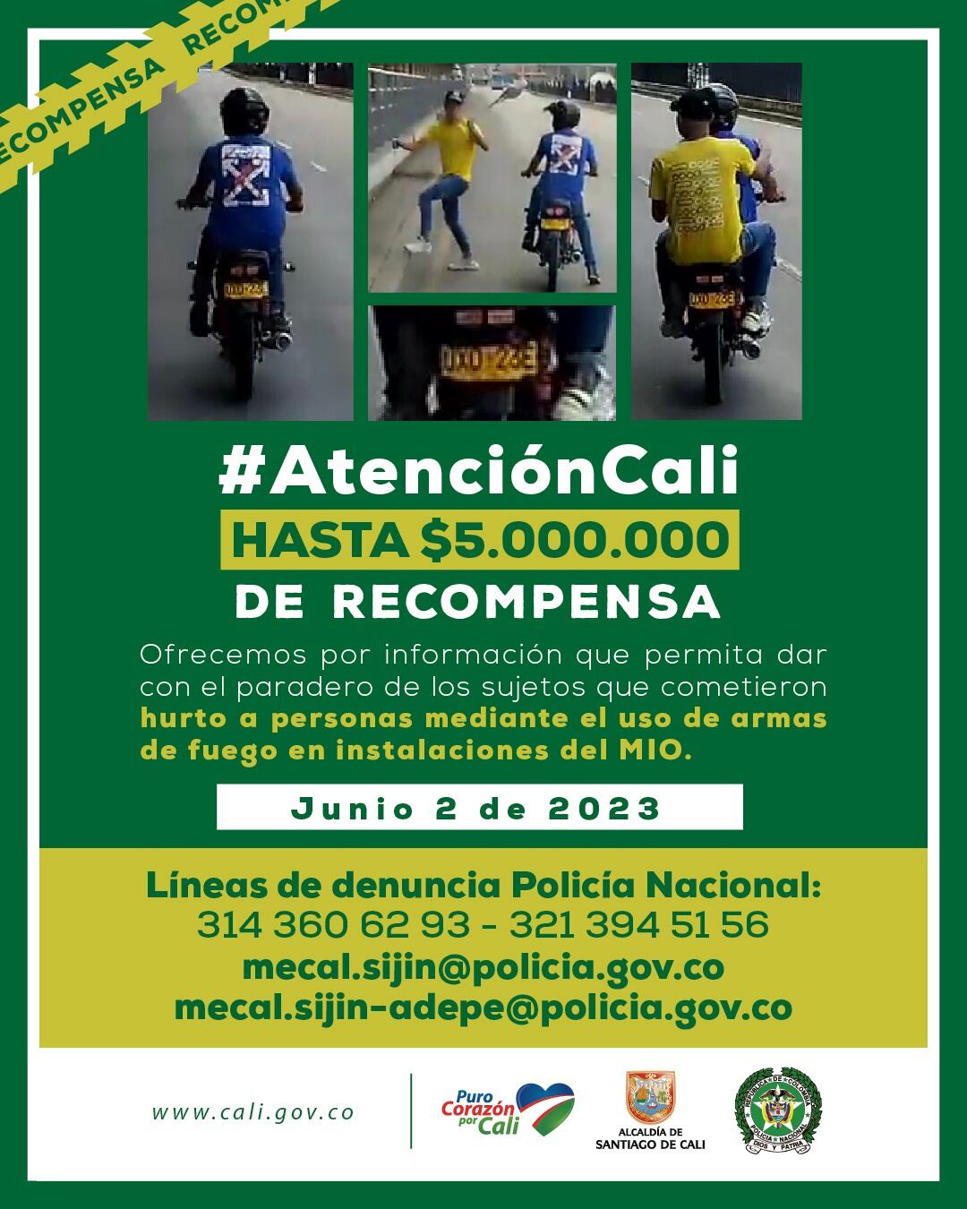 Ofrecen hasta $5 millones de recompensa por motoladrones que roban en terminales del MIO de Cali.