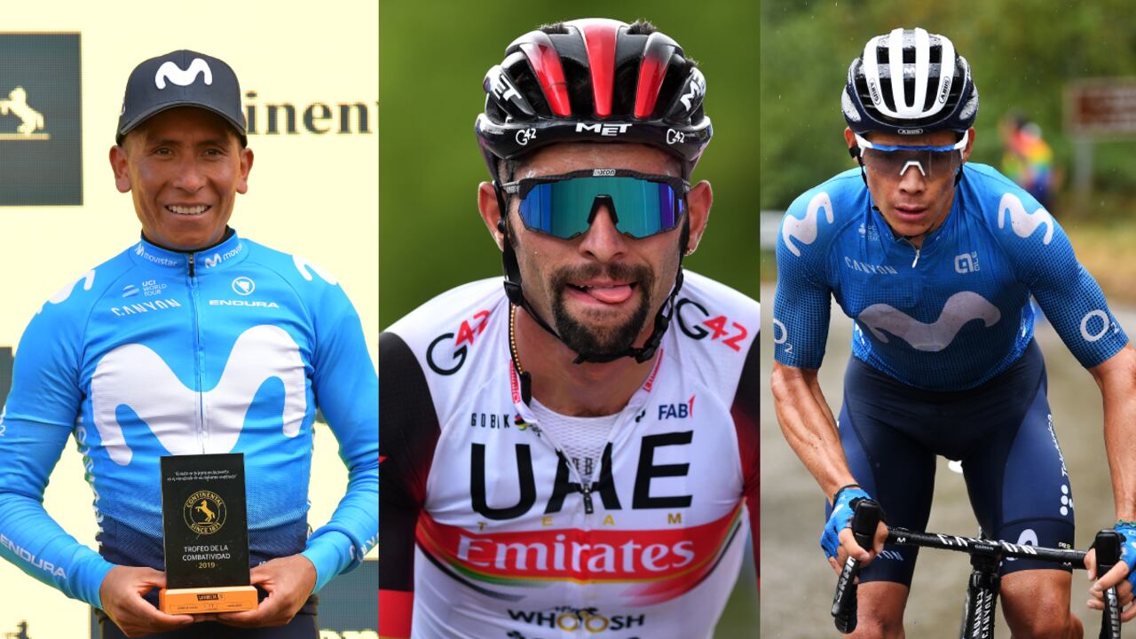 Nairo Quintana, Fernando Gaviria y Miguel Ángel López. Foto: Getty Images/Justin Setterfield//Stuart Franklin//Tim de Waele
