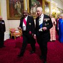 LONDON, ENGLAND - NOVEMBER 22: South Africa's President Cyril Ramaphosa (L), Britain's King Charles III, South Africa's Foreign Minister Naledi Pandor and Britain's Camilla, Queen Consort during a State Banquet at Buckingham Palace on November 22, 2022 in London, England. This is the first state visit hosted by the UK with King Charles III as monarch, and the first state visit here by a South African leader since 2010. (Photo by Victoria Jones - Pool / Getty Images)