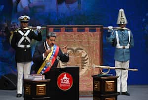 El presidente de Venezuela, Nicolás Maduro, pronuncia su discurso anual ante el parlamento en Caracas el 15 de enero de 2025. (Foto de Federico PARRA / AFP)