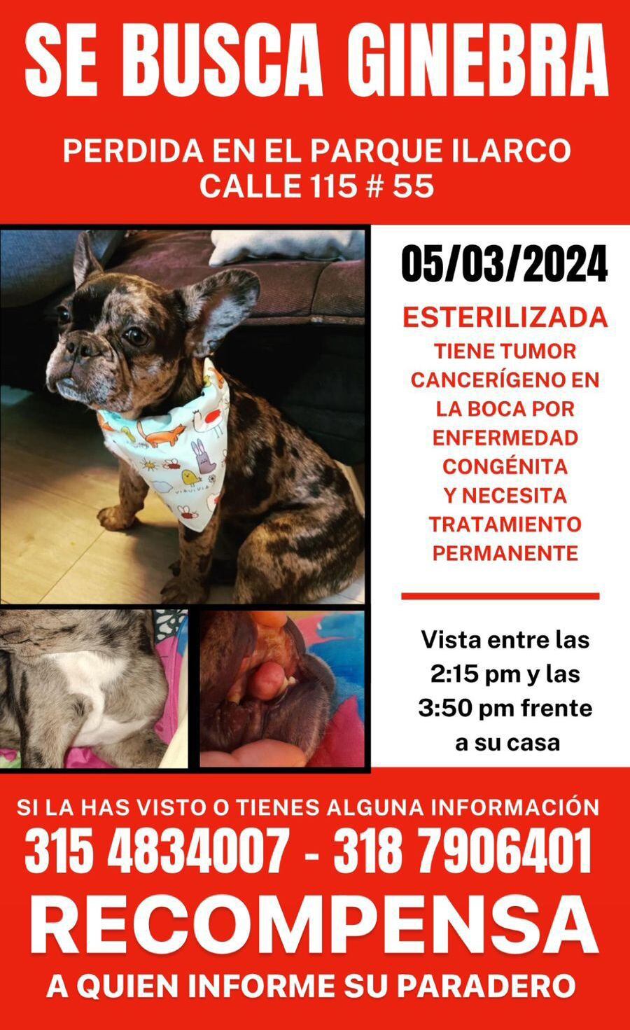 Ginebra, tiene un año y seis meses y sufre de cáncer de paladar