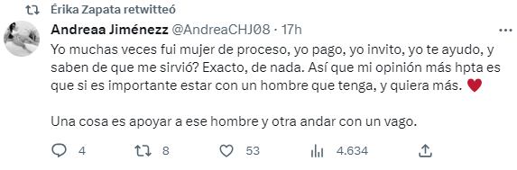 Mensaje que compartió Érika Zapata.