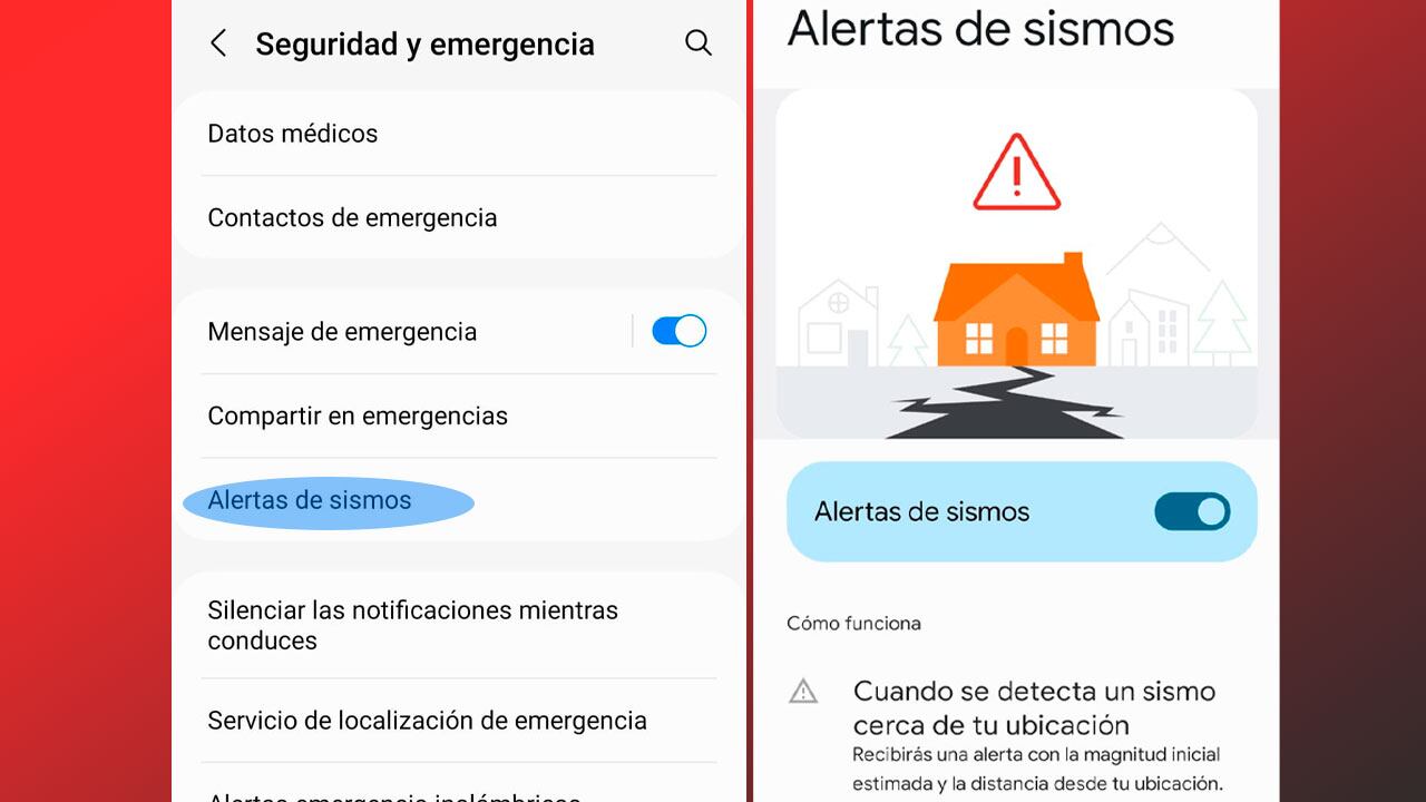 Configuración de alerta de sismo de Google
