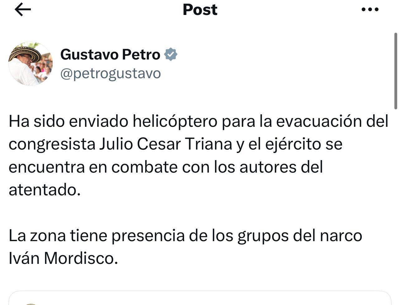 Escrito del presidente Gustavo Petro.